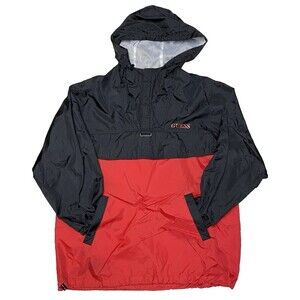 Vintage GUESS Spell out Black Red Nylon Pullover Windbreaker XL Kangaroo Pouch